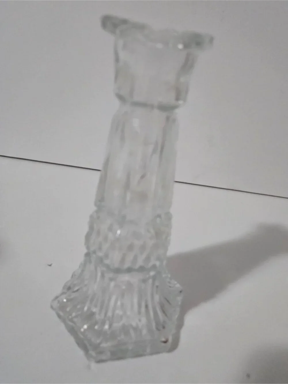 Set of 3 Vintage Pressed Glass Candle Holders – Clear Glass Mixed Designs
